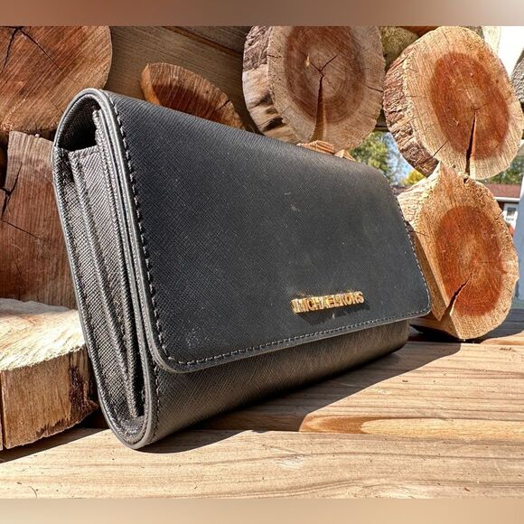 Michael Kors Jet Set Large Wallet Saffiano Leather Black - Picture 2 of 7